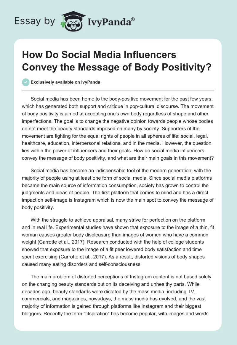 How Do Social Media Influencers Convey the Message of Body Positivity?. Page 1