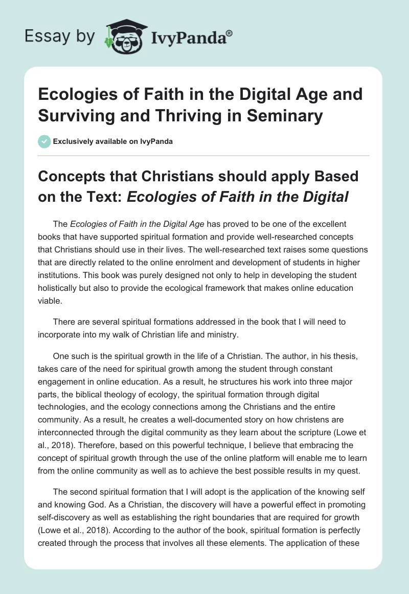 Ecologies of Faith in the Digital Age and Surviving and Thriving in Seminary. Page 1