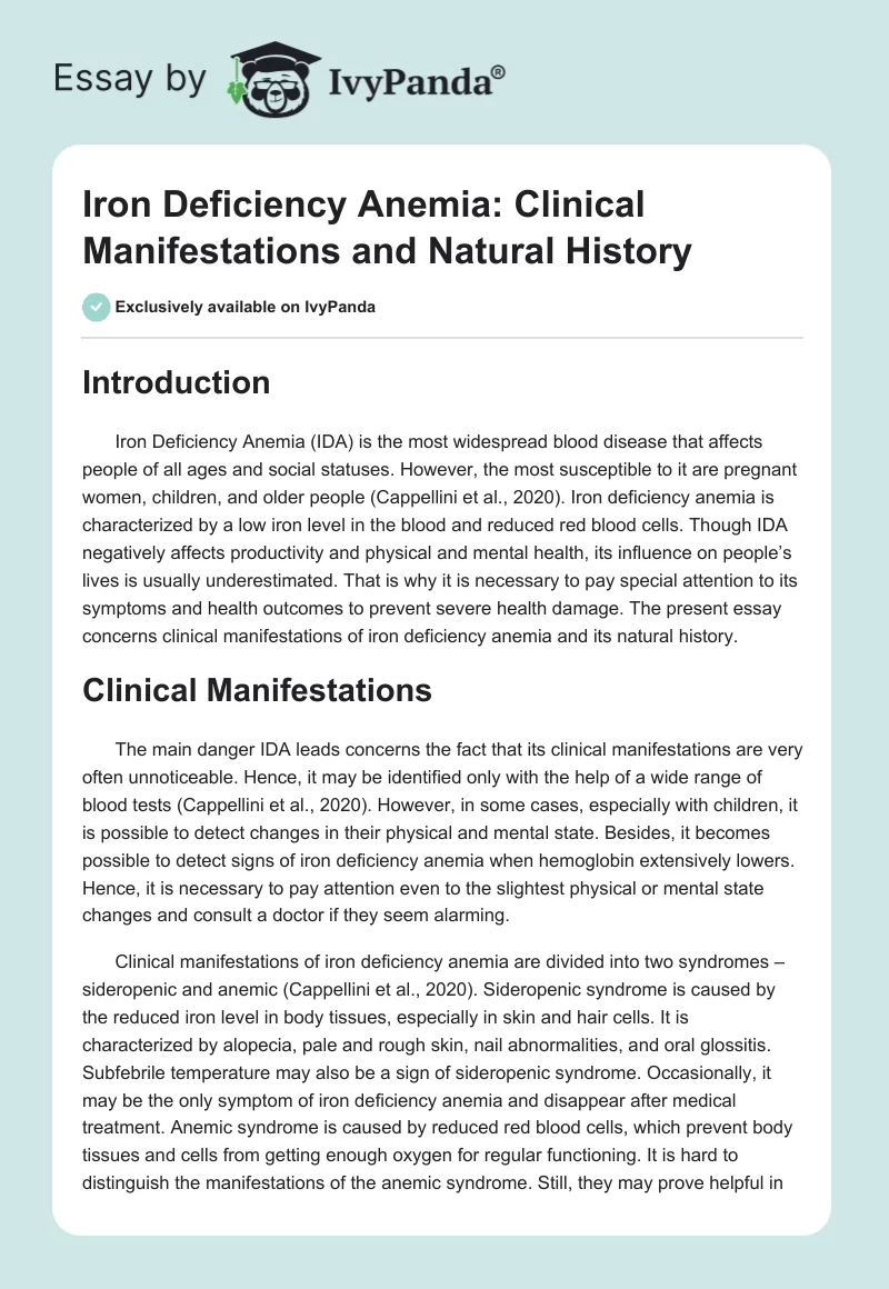 Iron Deficiency Anemia: Clinical Manifestations and Natural History. Page 1