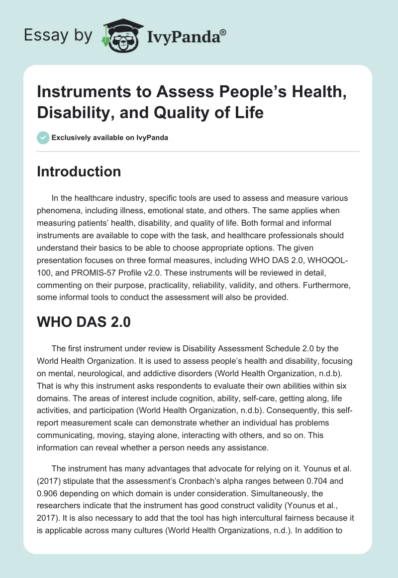 Instruments to Assess People’s Health, Disability, and Quality of Life. Page 1