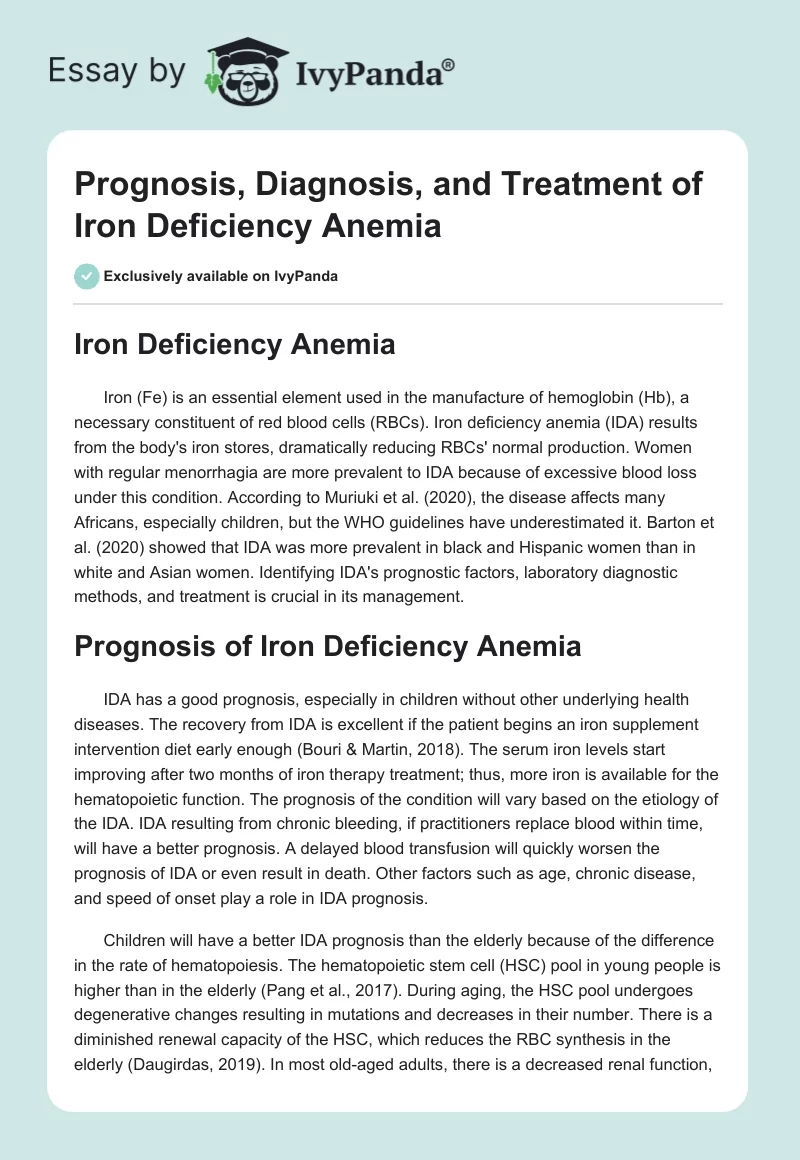 Prognosis, Diagnosis, and Treatment of Iron Deficiency Anemia. Page 1