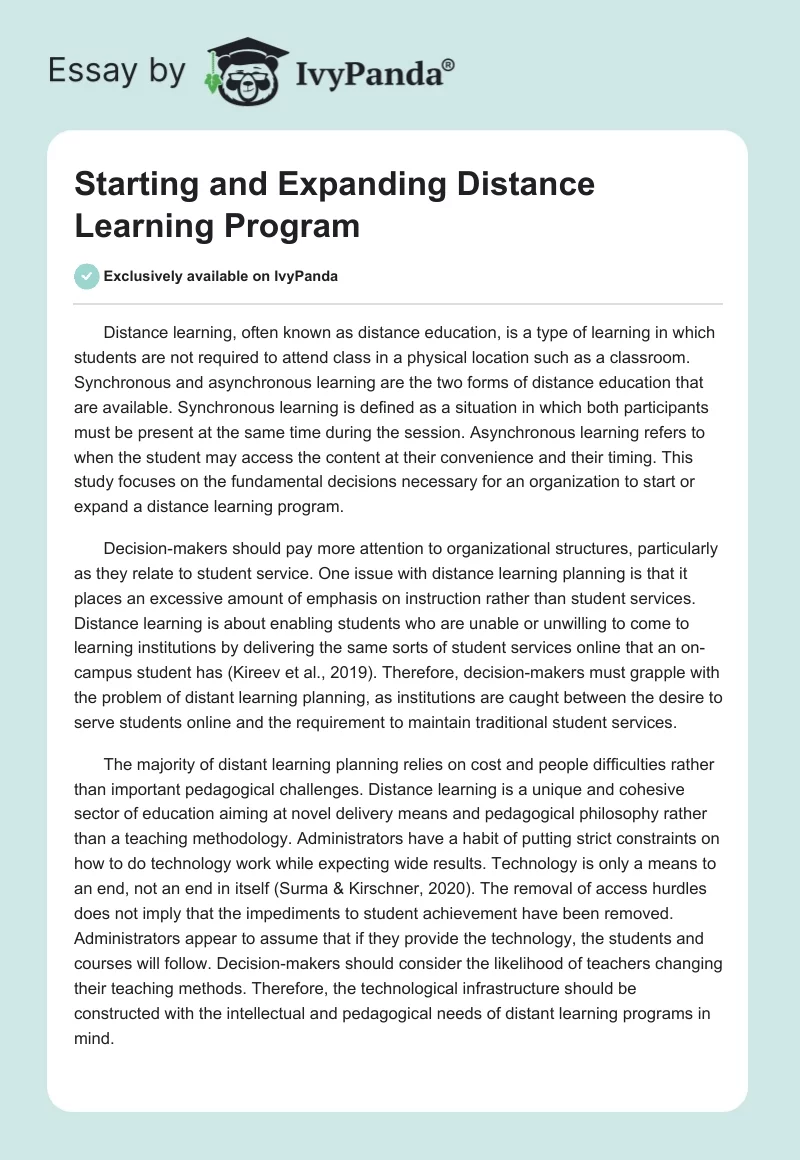 Starting and Expanding Distance Learning Program. Page 1