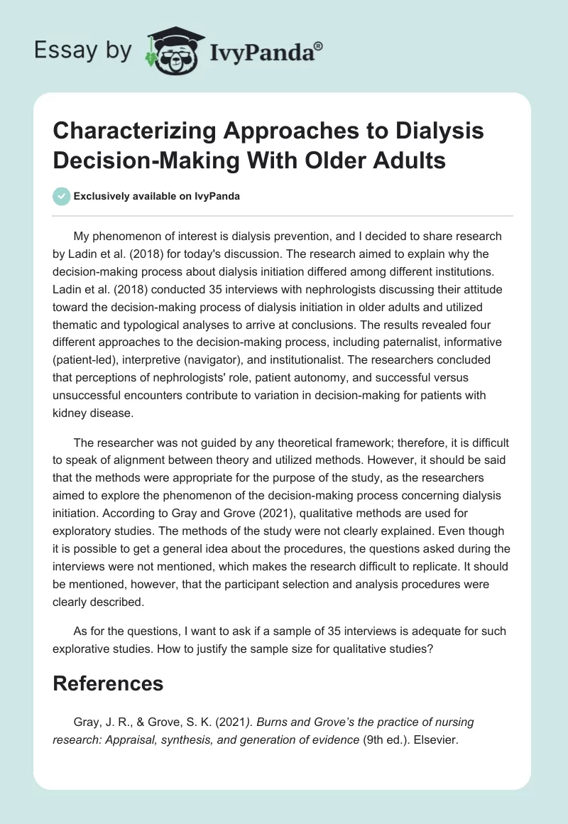Characterizing Approaches to Dialysis Decision-Making With Older Adults. Page 1