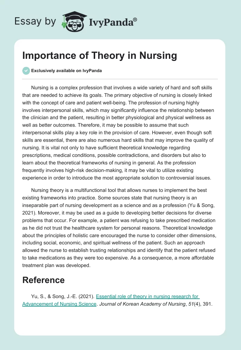 Importance of Theory in Nursing. Page 1