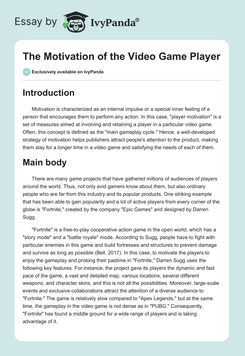 The Motivation of the Video Game Player. Page 1