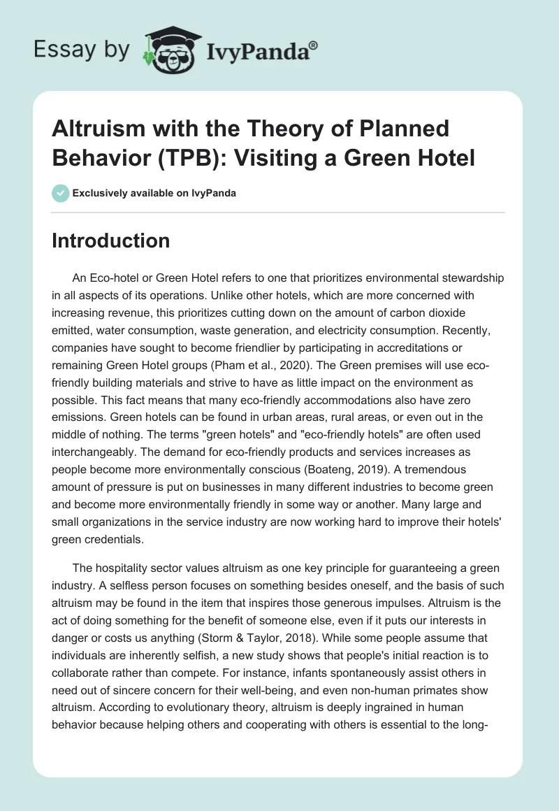 Altruism with the Theory of Planned Behavior (TPB): Visiting a Green Hotel. Page 1