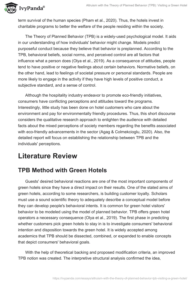 Altruism with the Theory of Planned Behavior (TPB): Visiting a Green Hotel. Page 2