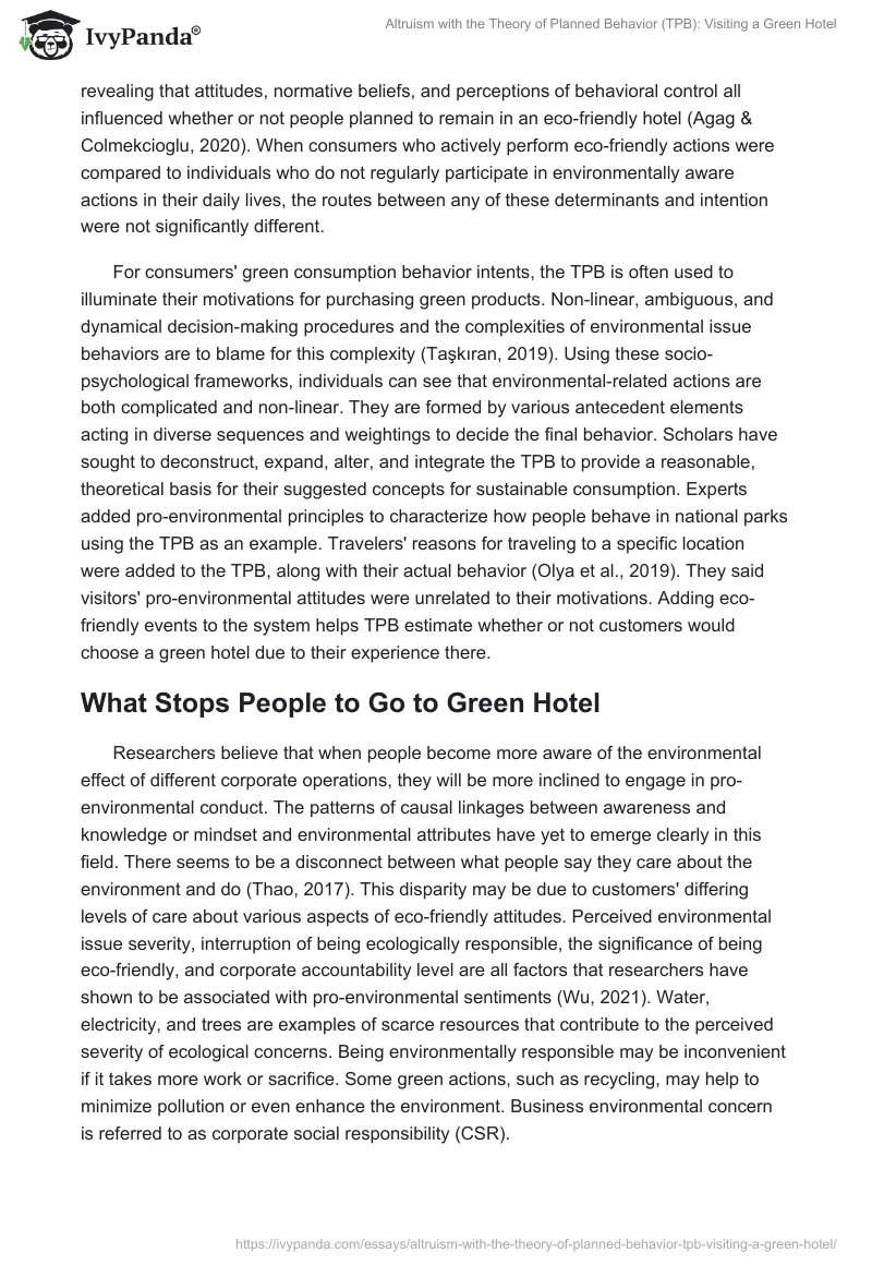 Altruism with the Theory of Planned Behavior (TPB): Visiting a Green Hotel. Page 3