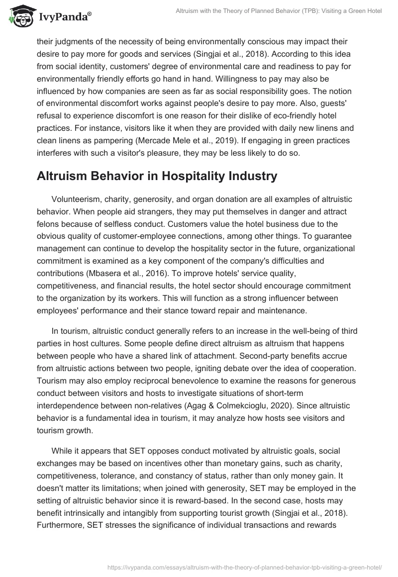 Altruism with the Theory of Planned Behavior (TPB): Visiting a Green Hotel. Page 5