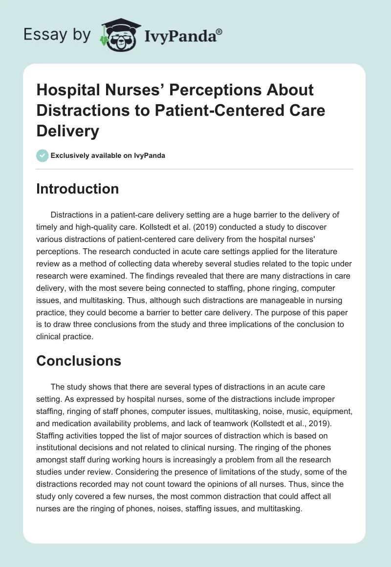 Hospital Nurses’ Perceptions About Distractions to Patient-Centered Care Delivery. Page 1