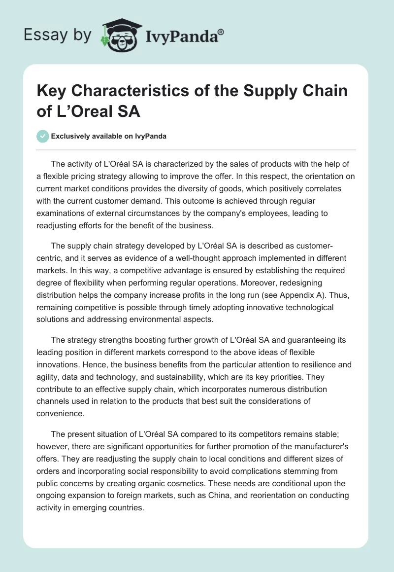 Key Characteristics of the Supply Chain of L’Oreal SA. Page 1