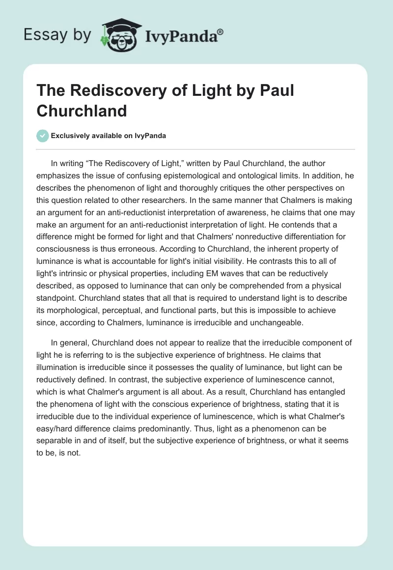 The Rediscovery of Light by Paul Churchland. Page 1