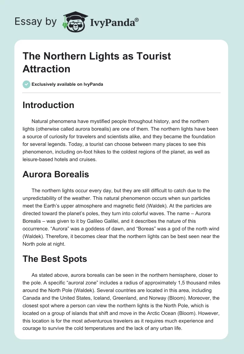 The Northern Lights as Tourist Attraction - 586 Words