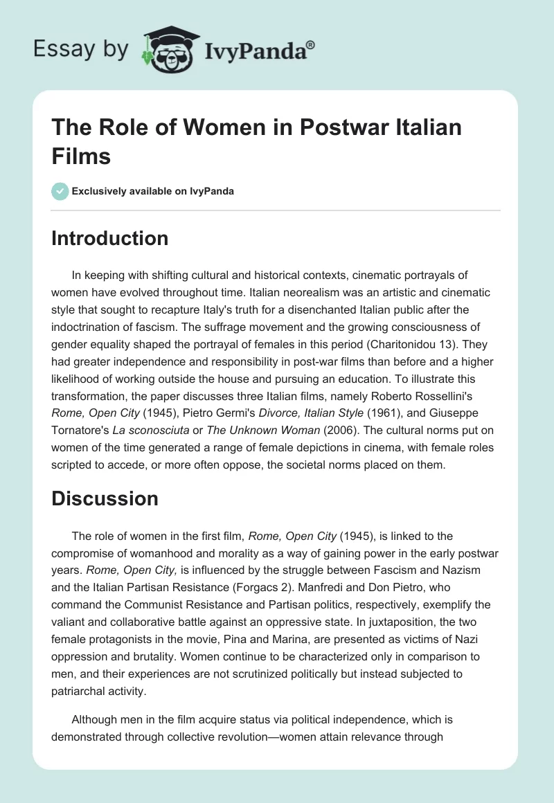 The Role of Women in Postwar Italian Films. Page 1