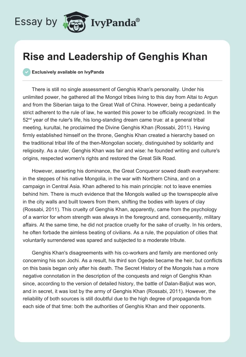 Rise and Leadership of Genghis Khan. Page 1
