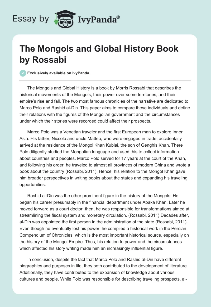 The Mongols and Global History Book by Rossabi. Page 1