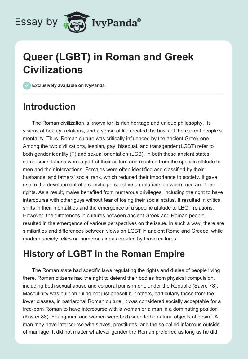 Queer (LGBT) in Roman and Greek Civilizations. Page 1