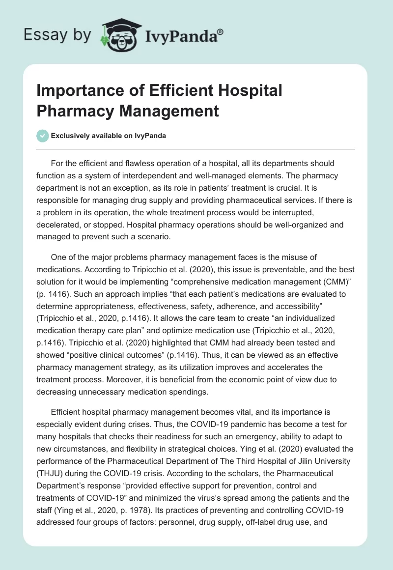 Importance of Efficient Hospital Pharmacy Management. Page 1