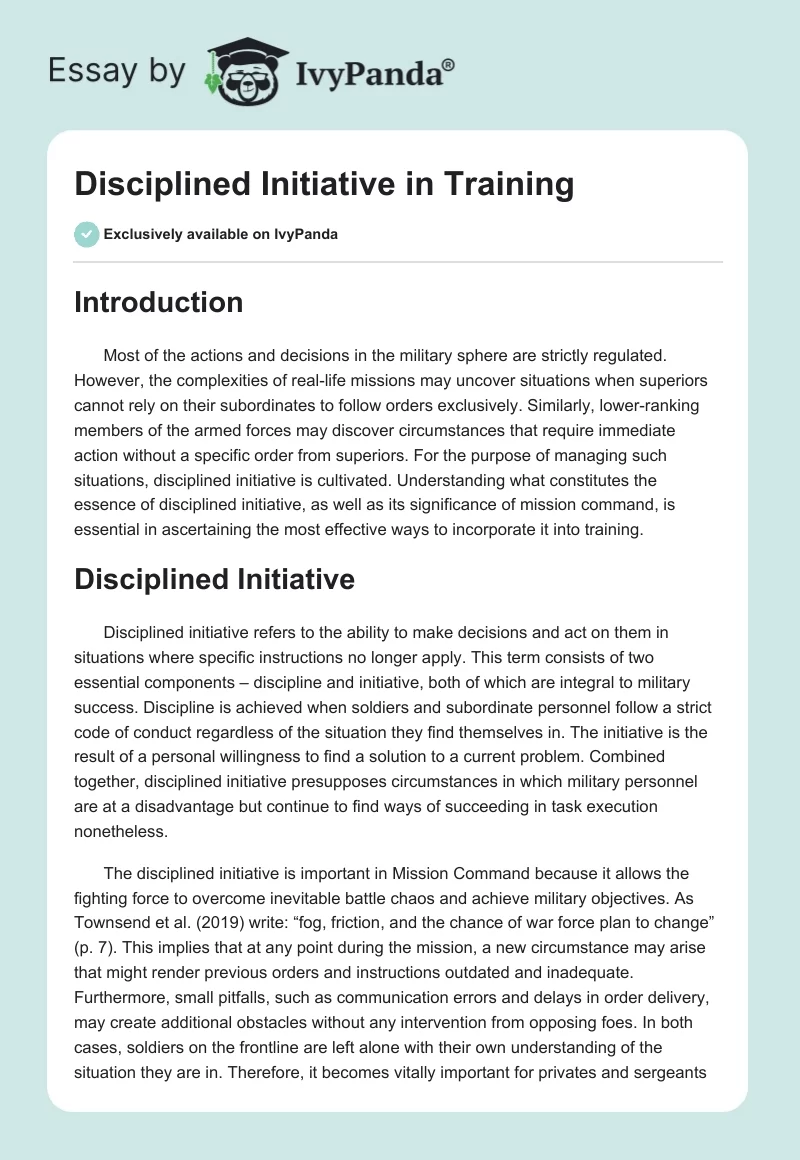Disciplined Initiative in Training. Page 1