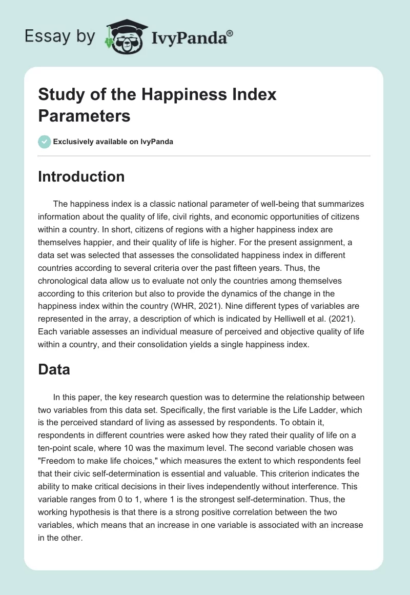 Study of the Happiness Index Parameters. Page 1