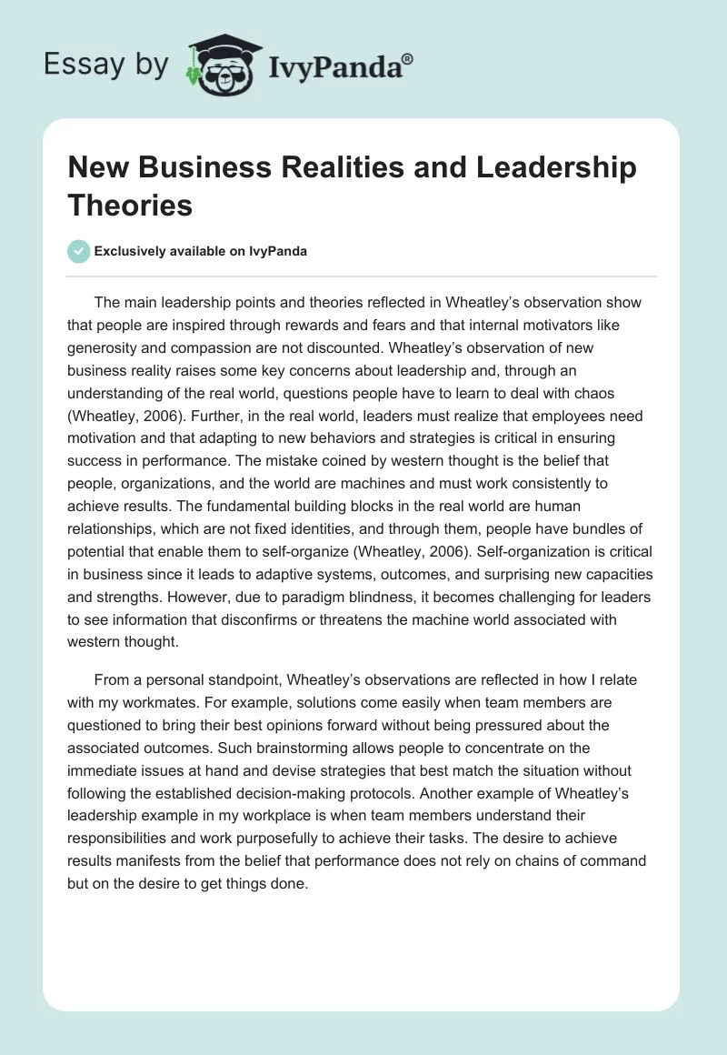 New Business Realities and Leadership Theories. Page 1