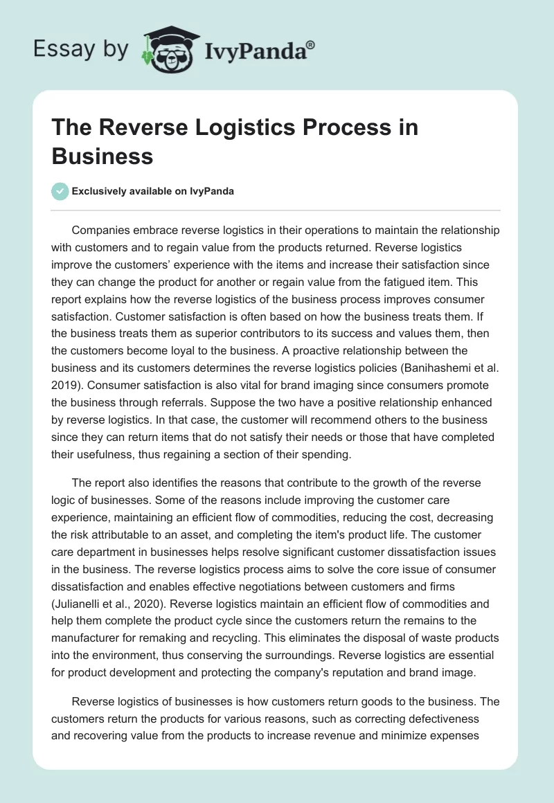 The Reverse Logistics Process in Business. Page 1