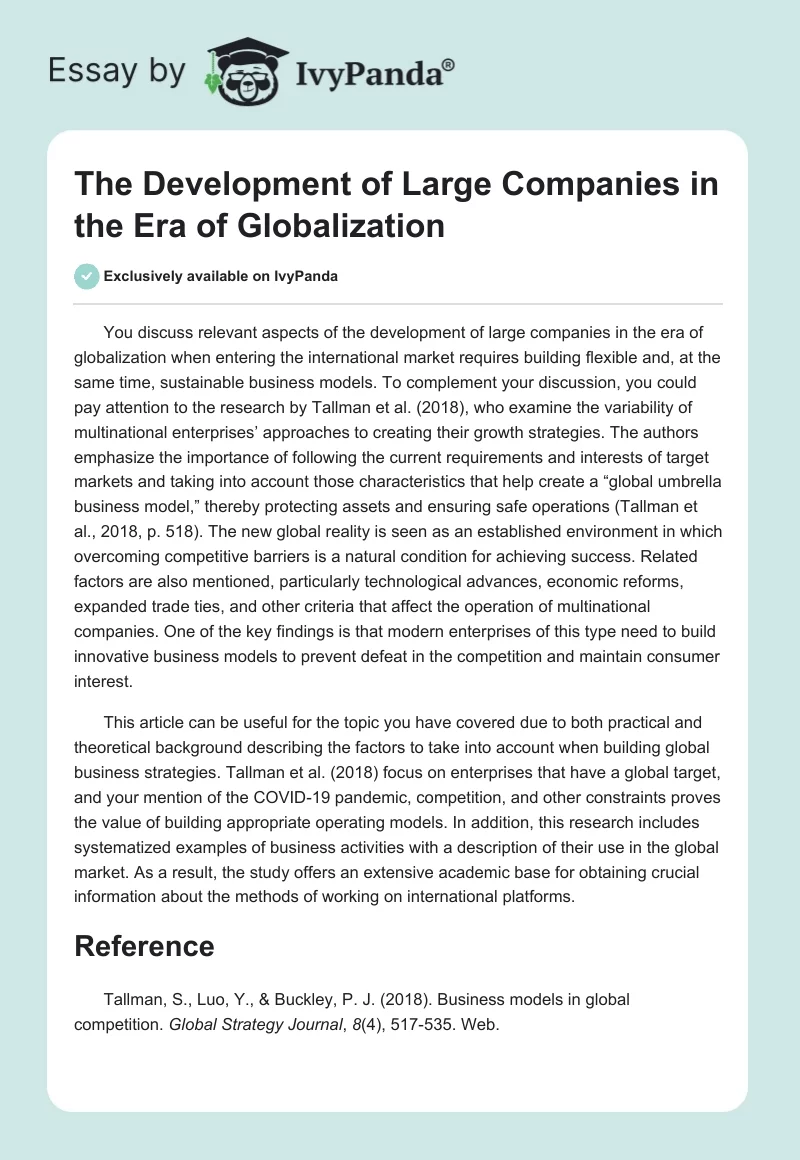 The Development of Large Companies in the Era of Globalization. Page 1