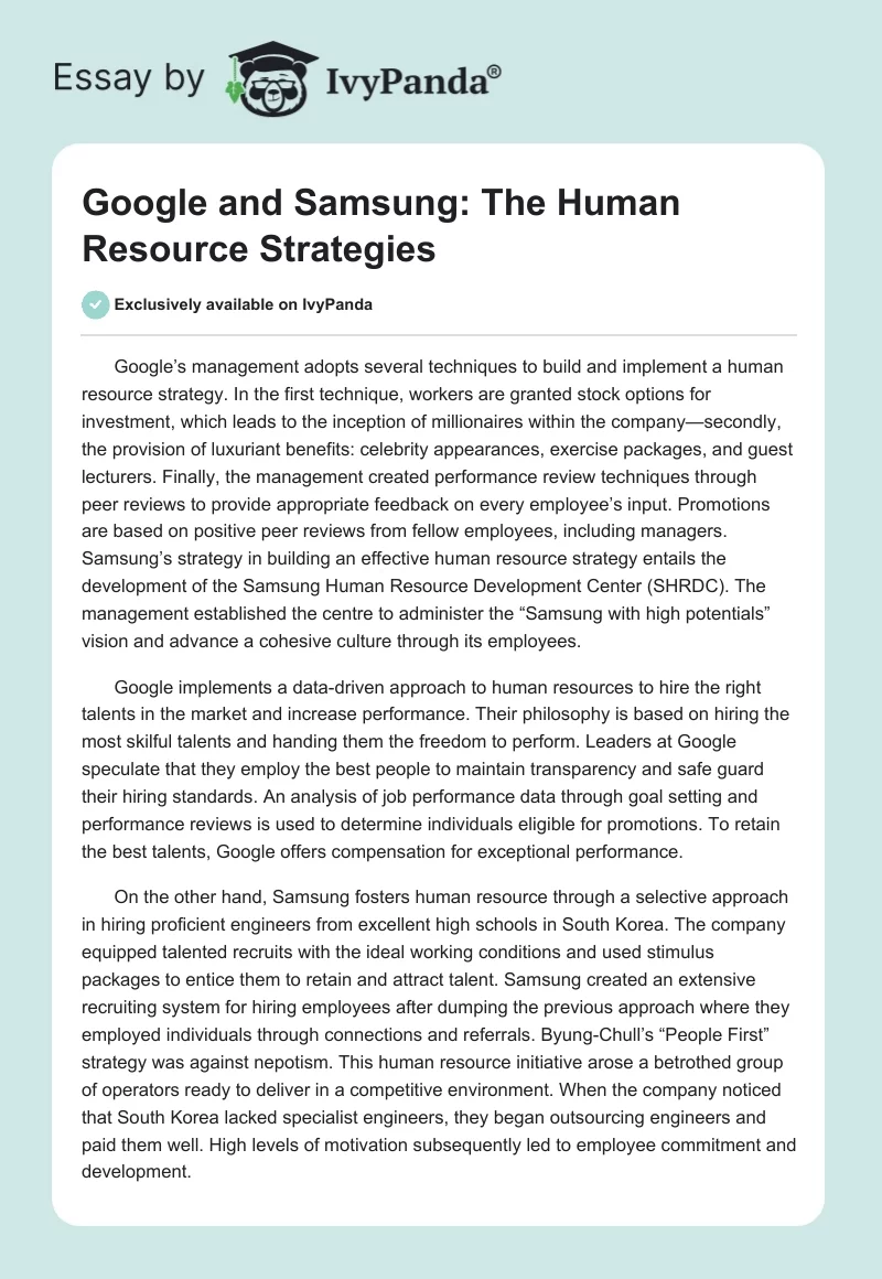 Google and Samsung: The Human Resource Strategies. Page 1