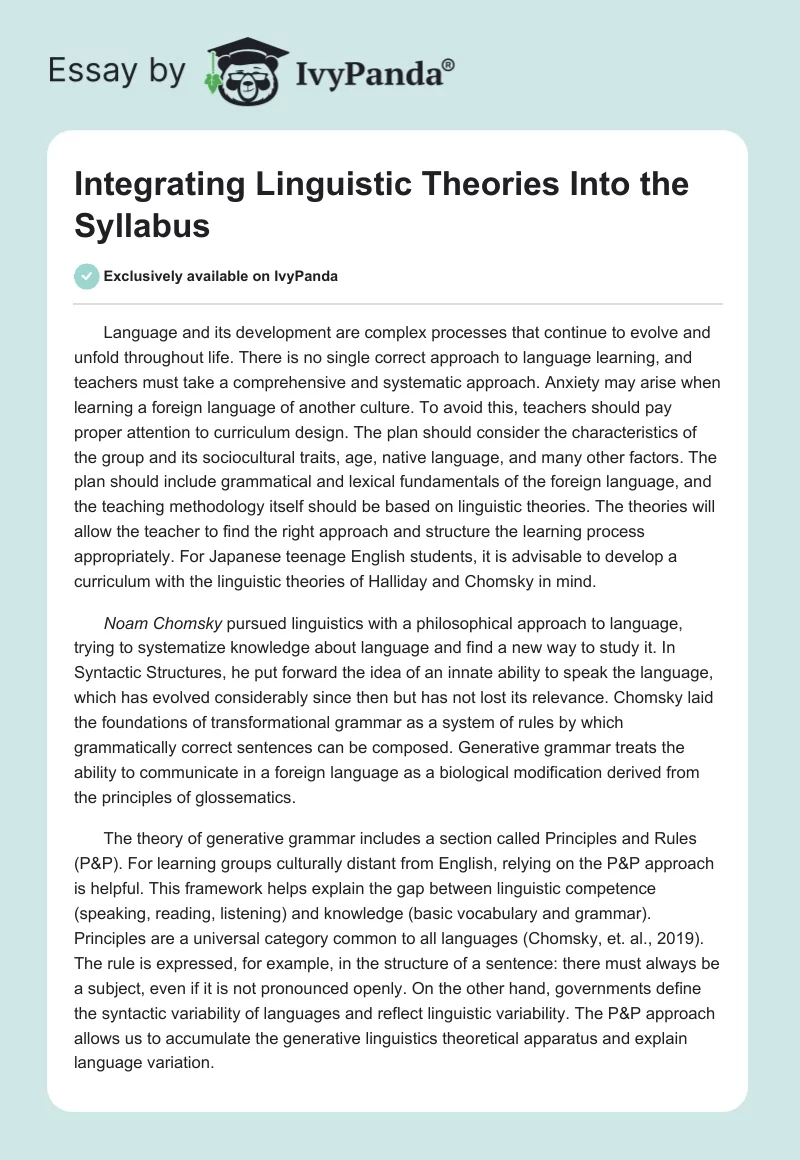 Integrating Linguistic Theories Into the Syllabus. Page 1