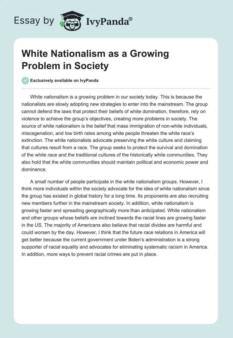 White Nationalism as a Growing Problem in Society. Page 1