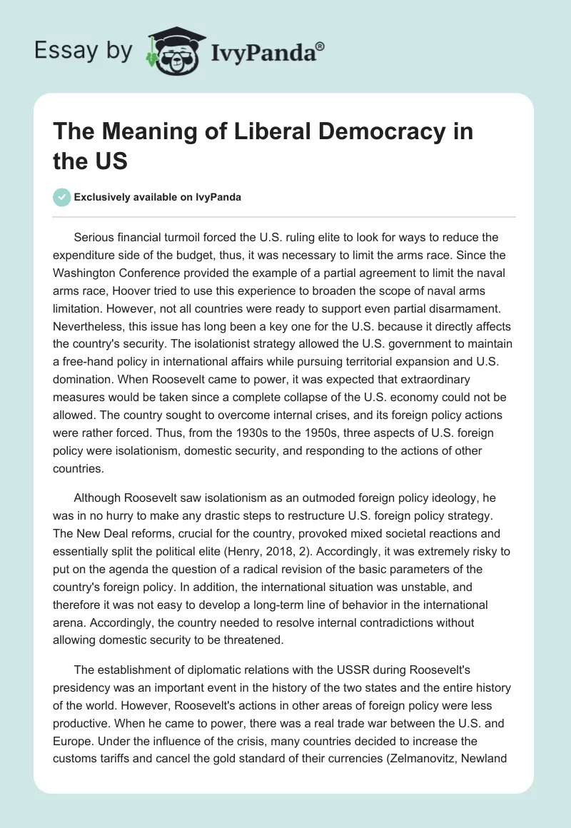 The Meaning of Liberal Democracy in the US. Page 1