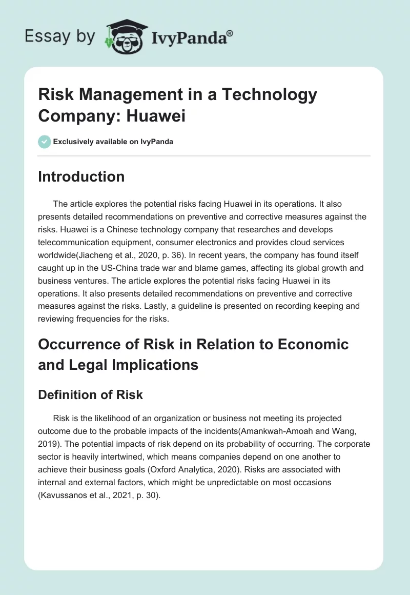 Risk Management in a Technology Company: Huawei. Page 1
