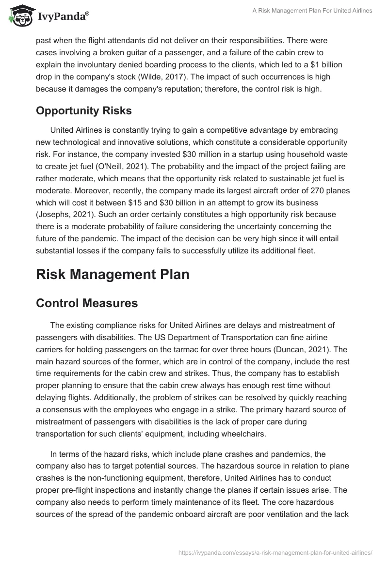 A Risk Management Plan For United Airlines. Page 4