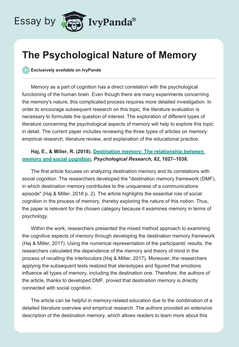 The Psychological Nature of Memory. Page 1