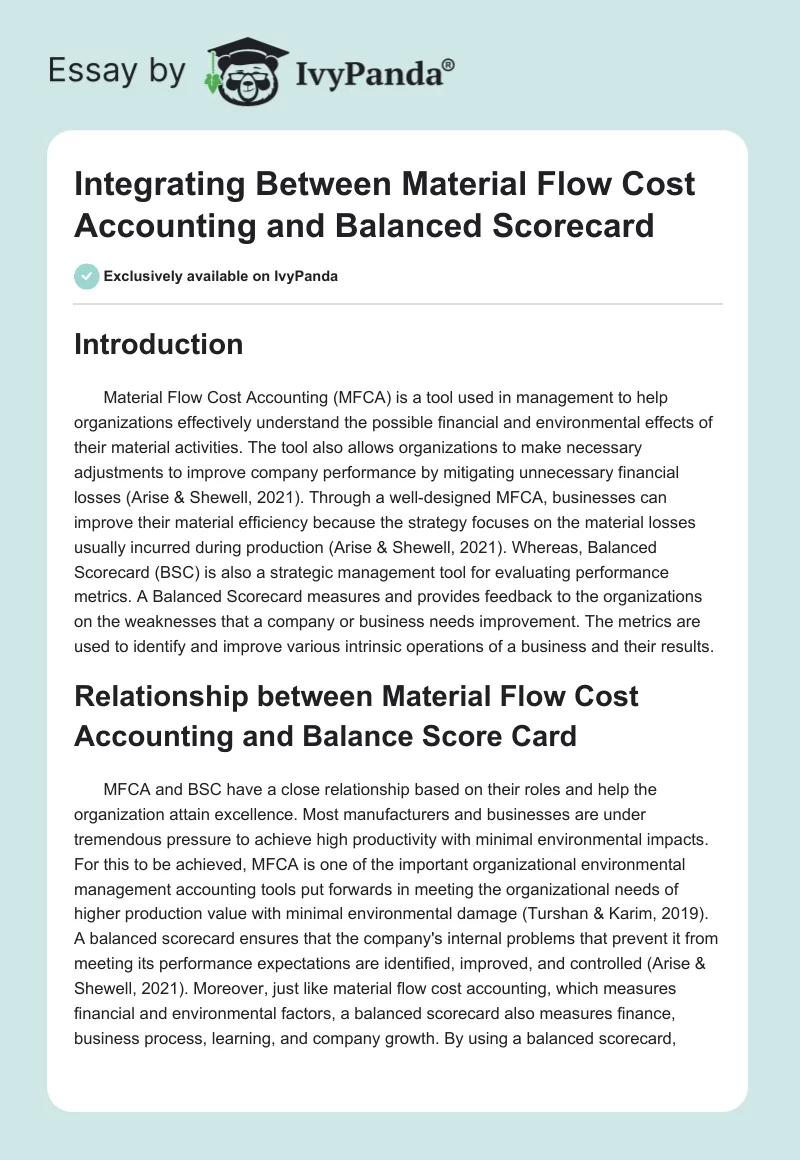 Integrating Between Material Flow Cost Accounting and Balanced Scorecard. Page 1