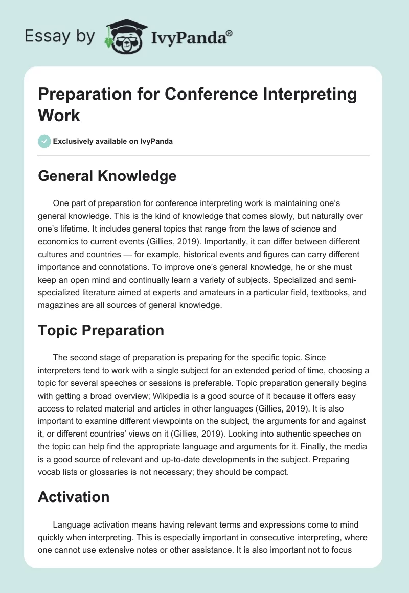Preparation for Conference Interpreting Work. Page 1