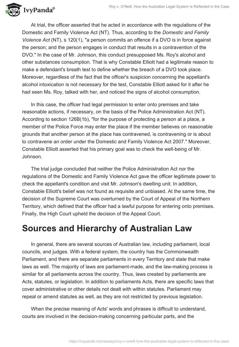 Roy v. O’Neill: How the Australian Legal System Is Reflected in the Case. Page 2