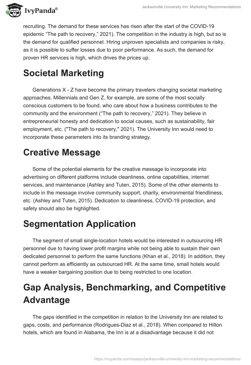 Jacksonville University Inn: Marketing Recommendations. Page 3
