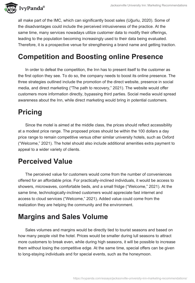 Jacksonville University Inn: Marketing Recommendations. Page 5