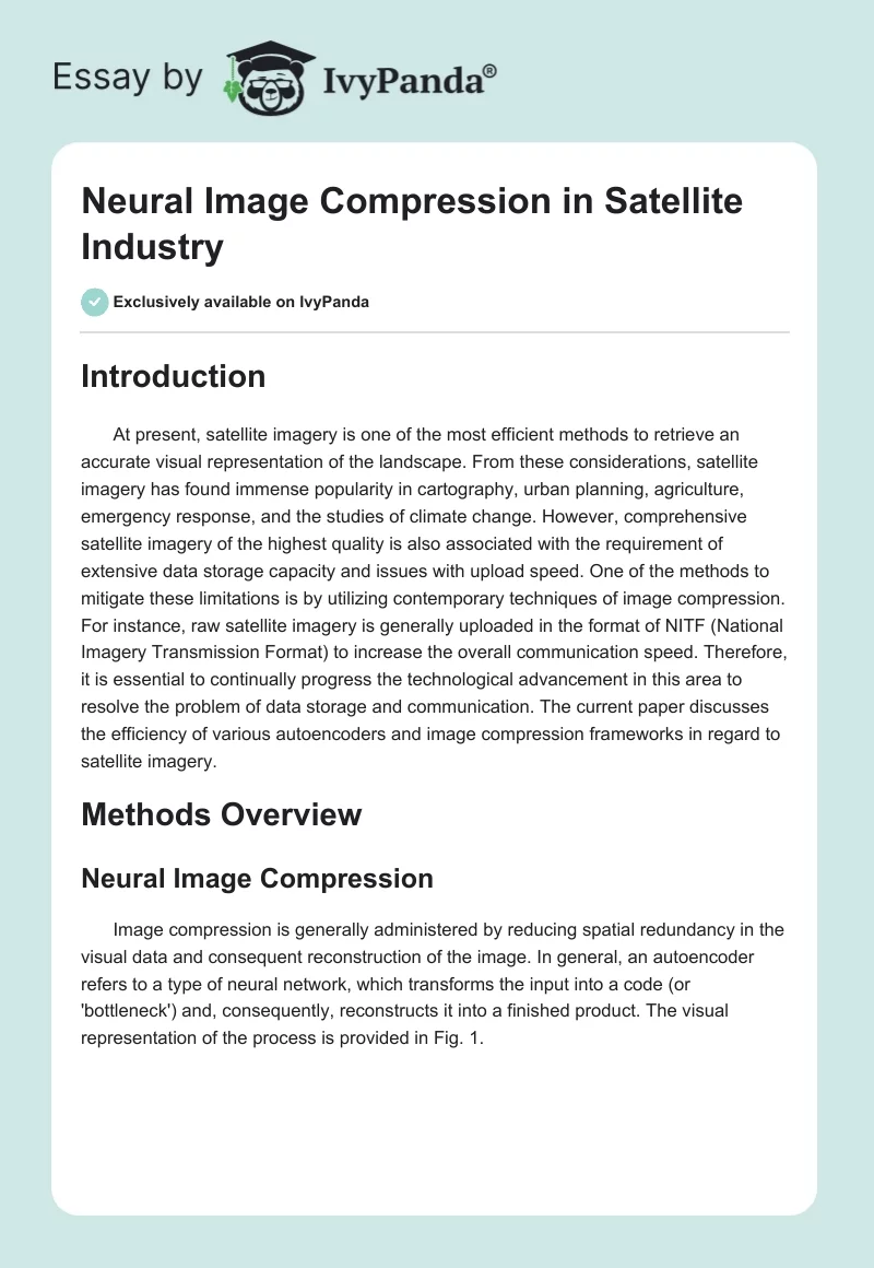 Neural Image Compression in Satellite Industry. Page 1