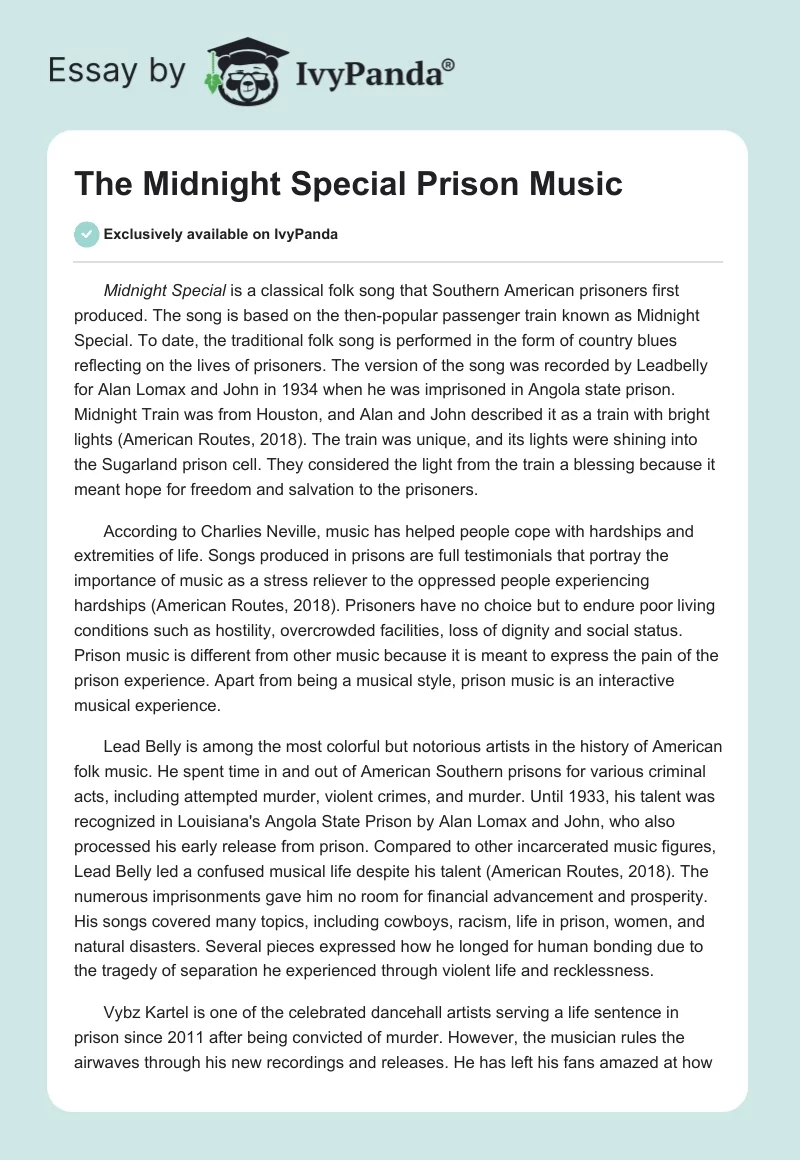 The Midnight Special Prison Music. Page 1