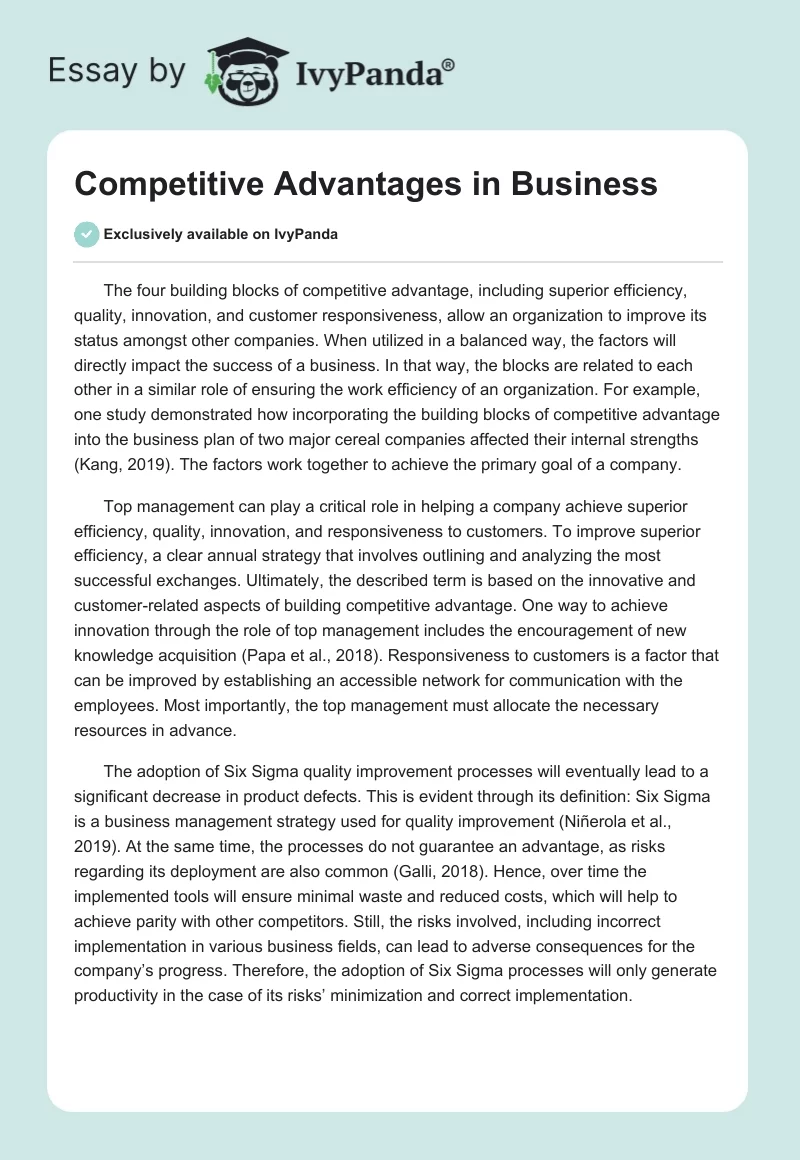 Competitive Advantages in Business. Page 1