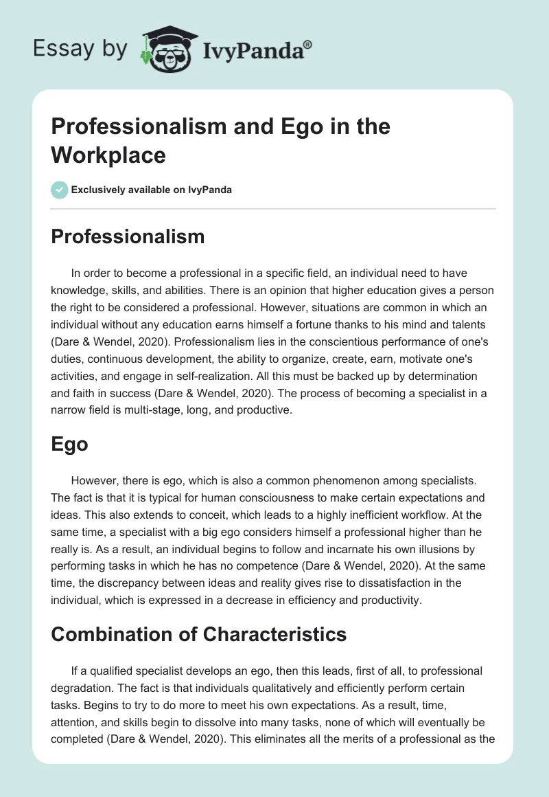 Professionalism and Ego in the Workplace. Page 1