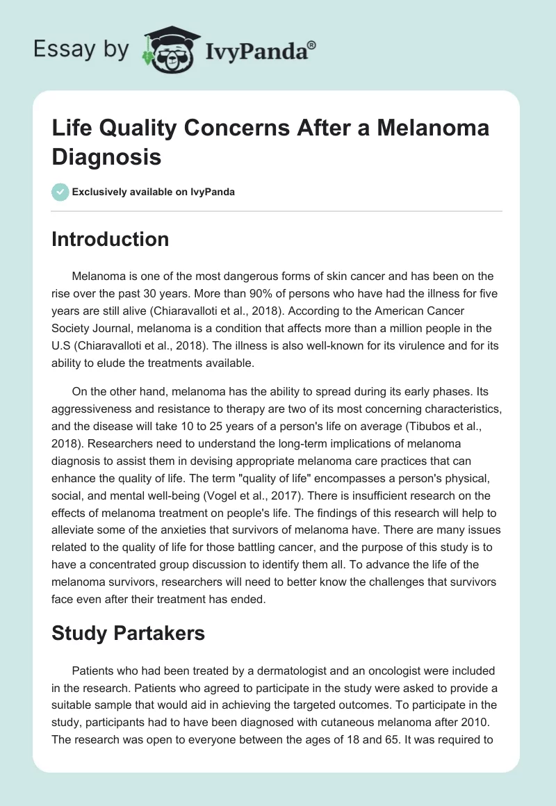 Life Quality Concerns After a Melanoma Diagnosis. Page 1