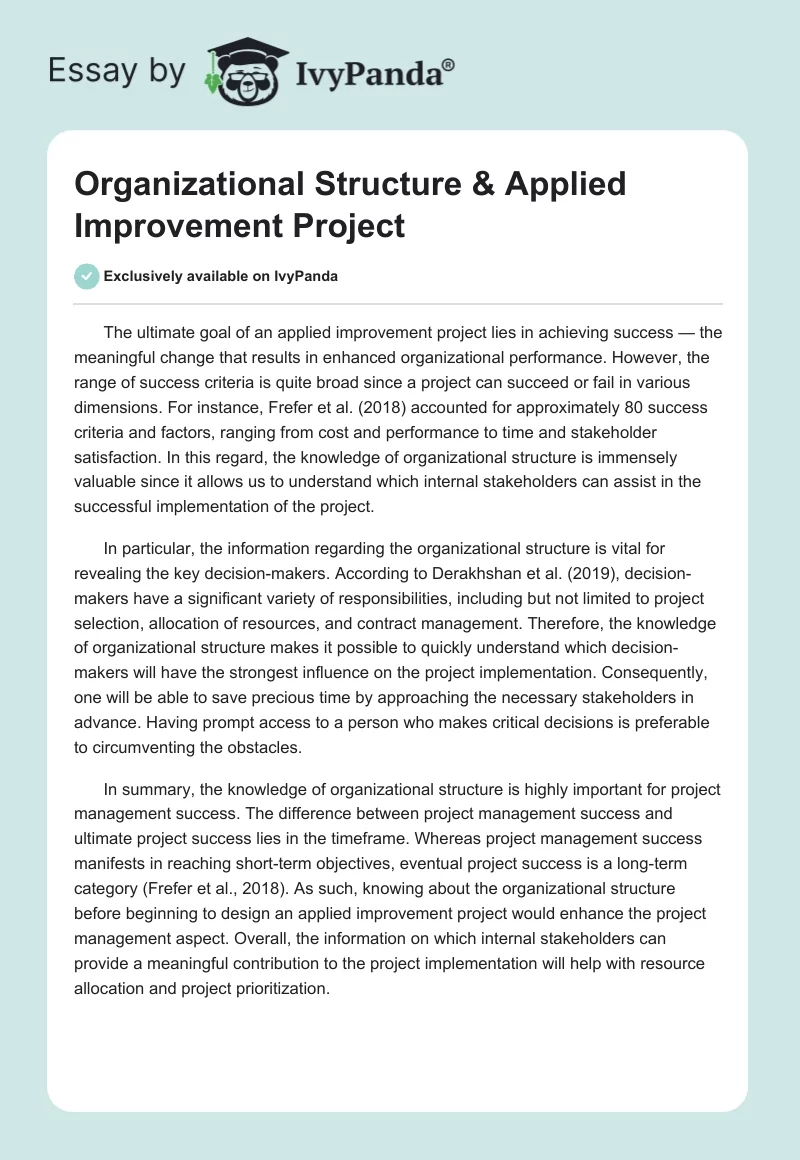 Organizational Structure & Applied Improvement Project. Page 1