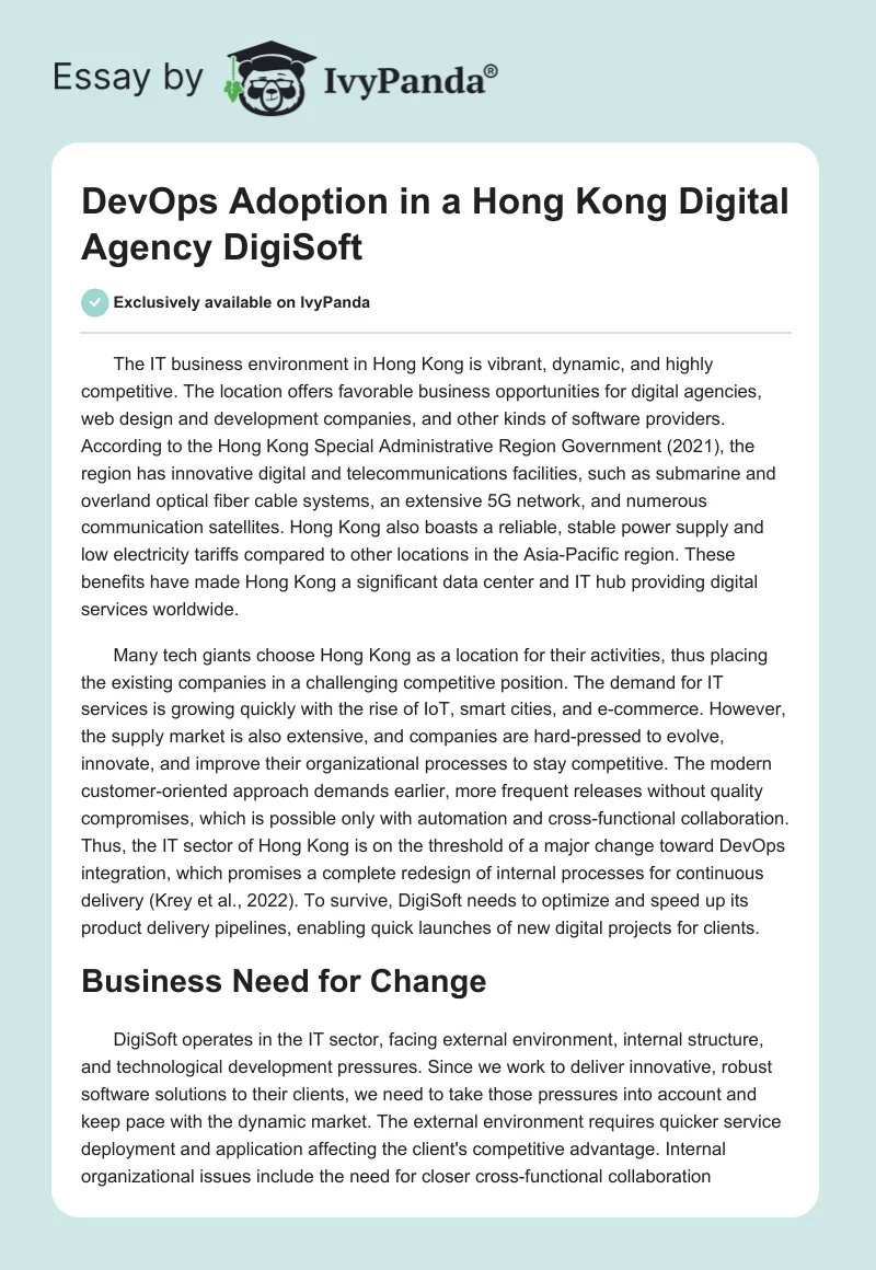 DevOps Adoption in a Hong Kong Digital Agency DigiSoft. Page 1