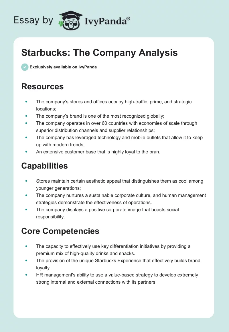 Starbucks: The Company Analysis. Page 1