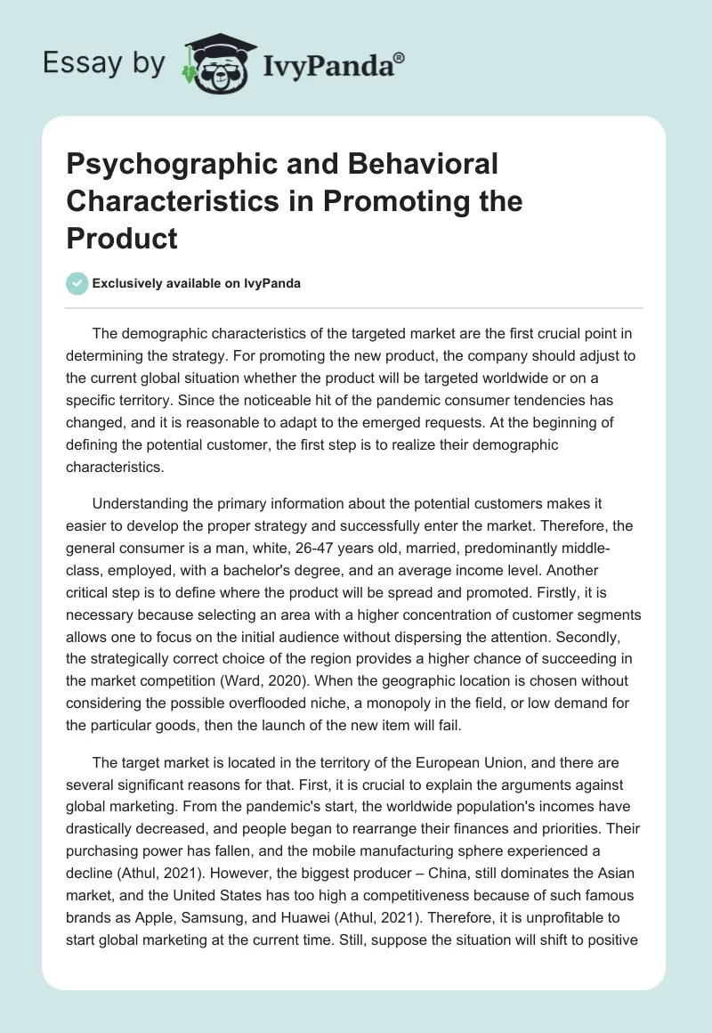Psychographic and Behavioral Characteristics in Promoting the Product. Page 1