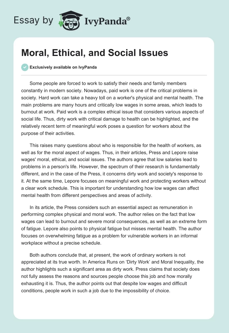 Moral, Ethical, and Social Issues. Page 1