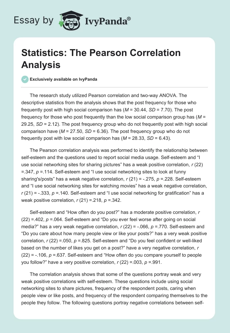 Statistics: The Pearson Correlation Analysis. Page 1